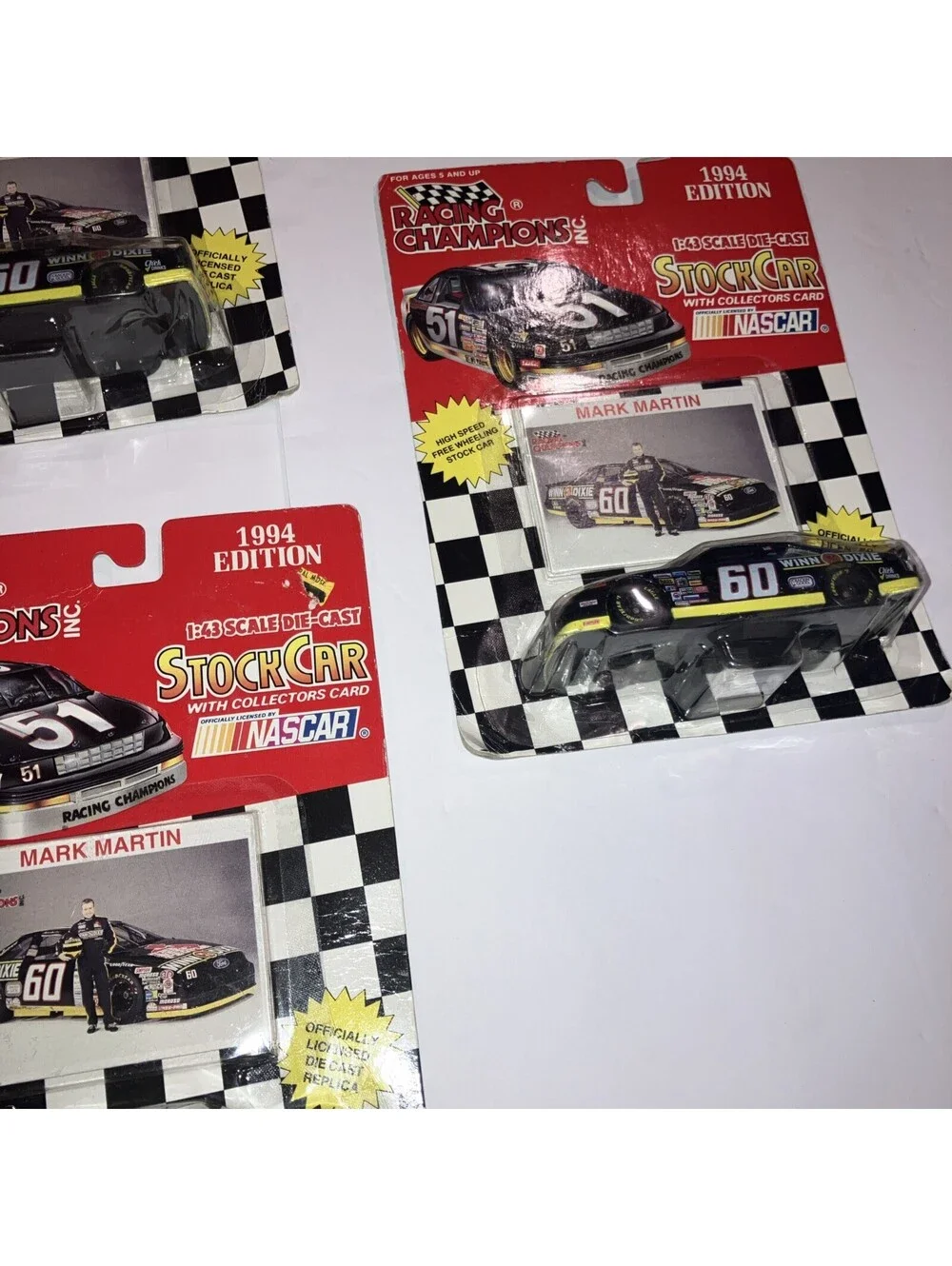 LOT Of 5 VINTAGE 1994-95 NASCAR RACING CHAMPIONS CARS MARK MARTIN 1:43 SCALE NEW